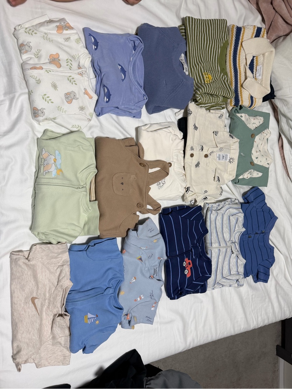 Carter's Baby Boys Neutral & Blue Multi Color Onesie Lot